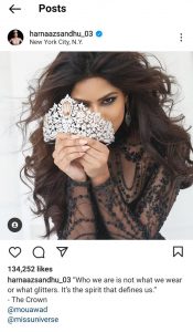Miss Universe Harnaaz Sandhu in Black Transparent Gown