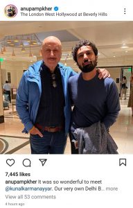 Anupam Kher shares a picture with Kunal Nayyar