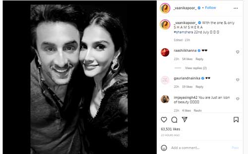 Vaani Kapoor Shares Selfie with Ranbir Kapoor