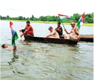 Tricolor on a boat in Tapti Sarovar