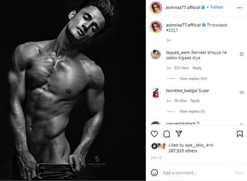 Asim Riaz shared shirtless photo like Ranveer Singh, fans Trolled Him