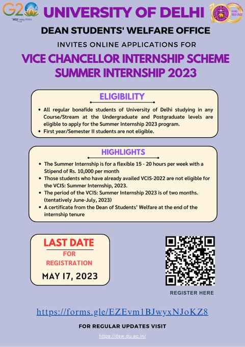 Delhi University Summer Internship 2023