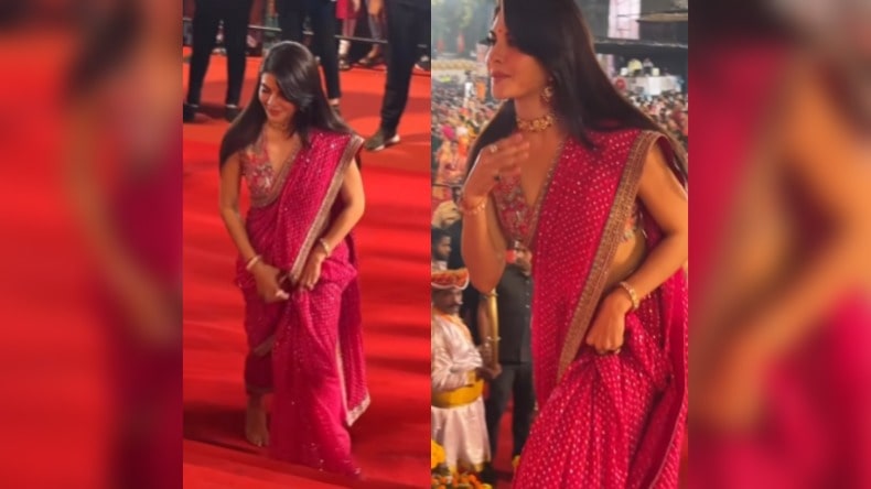 Jacqueline Saree Look: इस कलर की साड़ी में कातिलाना लगी जैकलिन, इवेंट में लगाए चार चांद