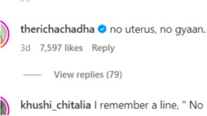 Richa Chadha Comment