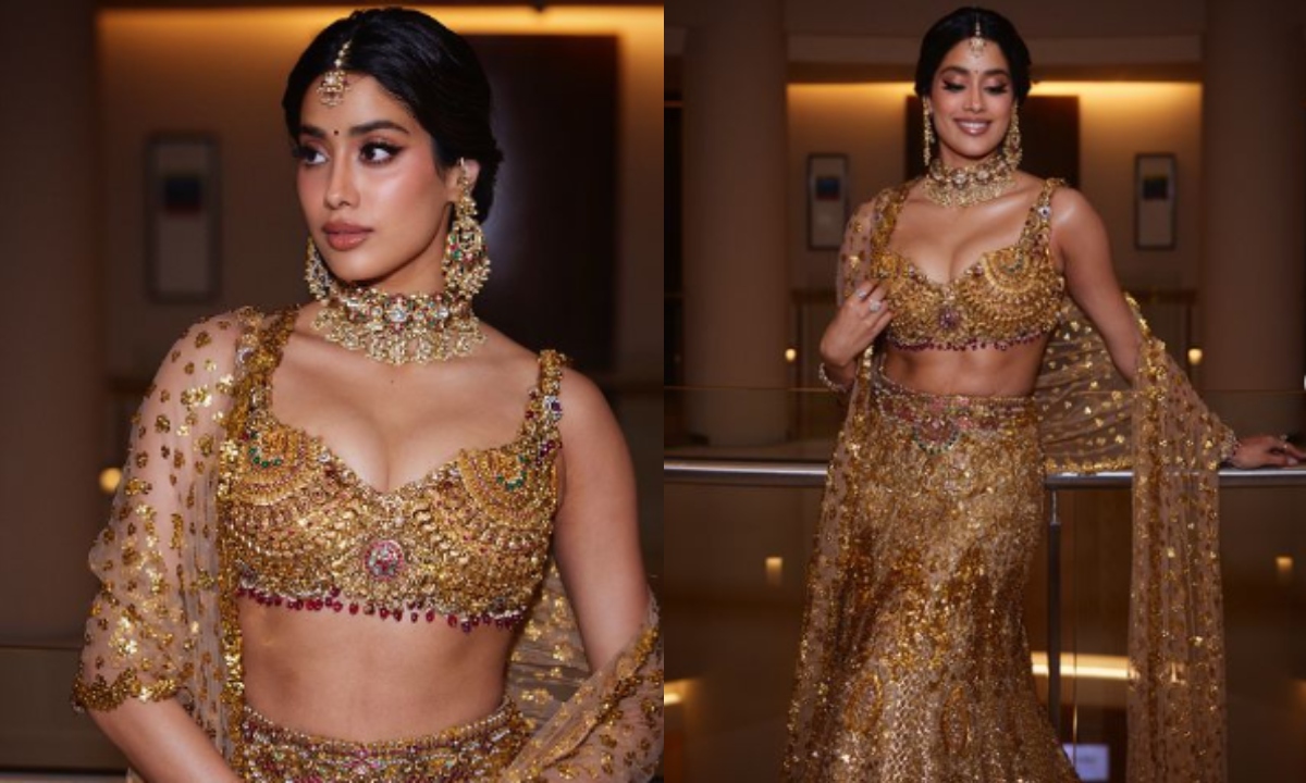 असली सोने के आउटफिट में अनंत-राधिका की शादी में पहुंची Janhvi Kapoor, टेंपल जूलरी से बने ब्लाउज ने लूटी महफिल