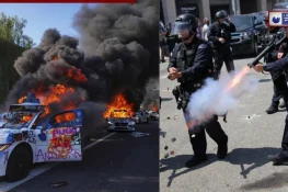 Viral Video:लॉस एंजिल्स की सड़कों पर जलाए गए अमेरिकी झंडे, प्रदर्शनकारियों ने मचाई भयानक तबाही, सदमे में ट्रंप