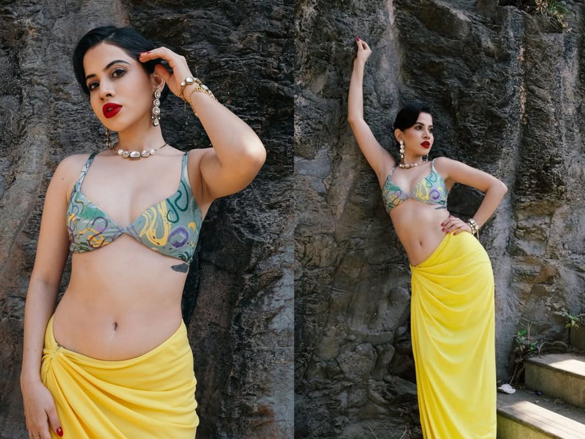 Urfi hot cleavage look in a multicoloured bikini - Photo Gallery