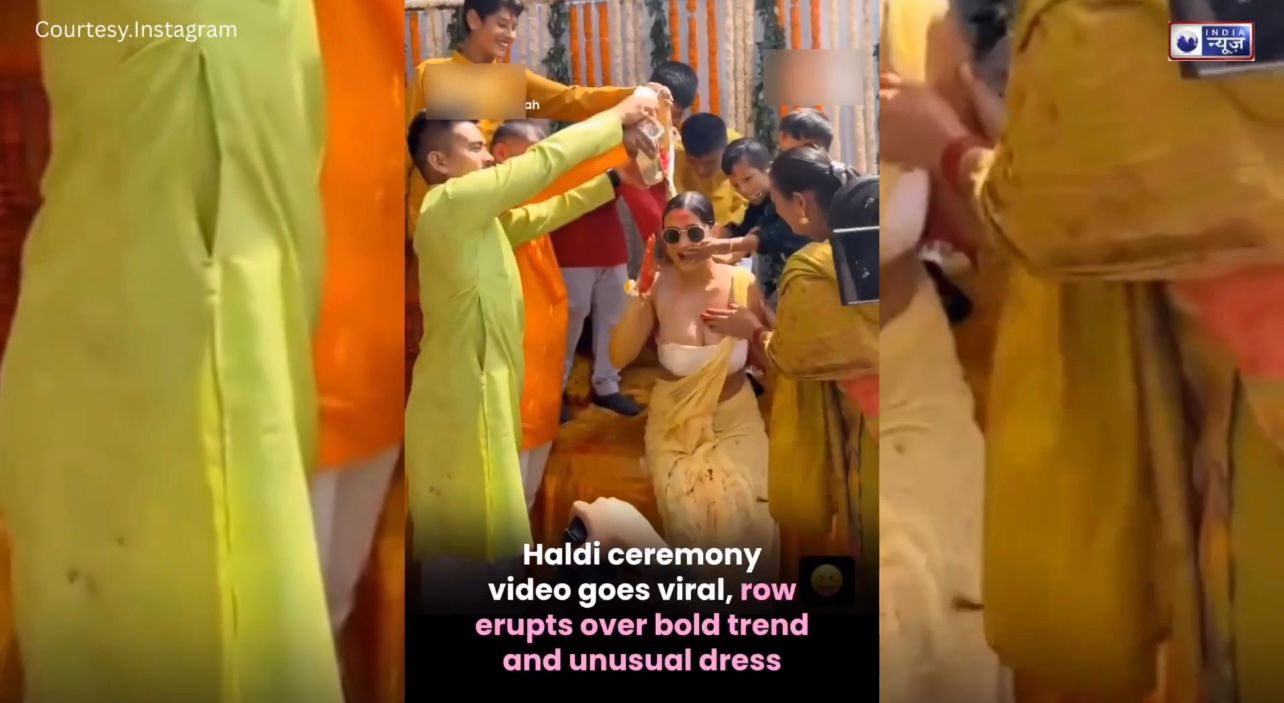 Nepal की परंपरा को लगा सदमा! Bride की Unbelievable Bold Dress का वीडियो वायरल, लोगों ने पूछा- क्या ये हल्दी है या पूल पार्टी?