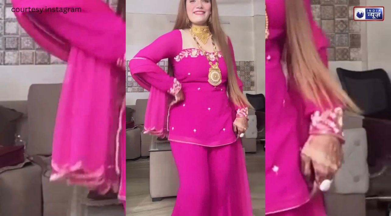 Gulabi Sharara पहन लगा दी आग! सोना पहनकर किया ऐसा गजब का डांस कि लोग बोले: ये भाभी नहीं, चलती-फिरती ज्वैलरी शॉप हैं!