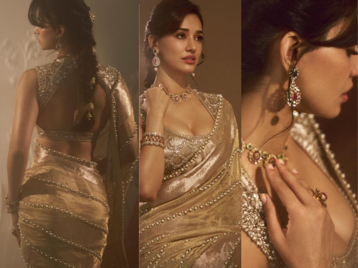 Disha Patani Pearl-embroidered saree Look - Photo Gallery