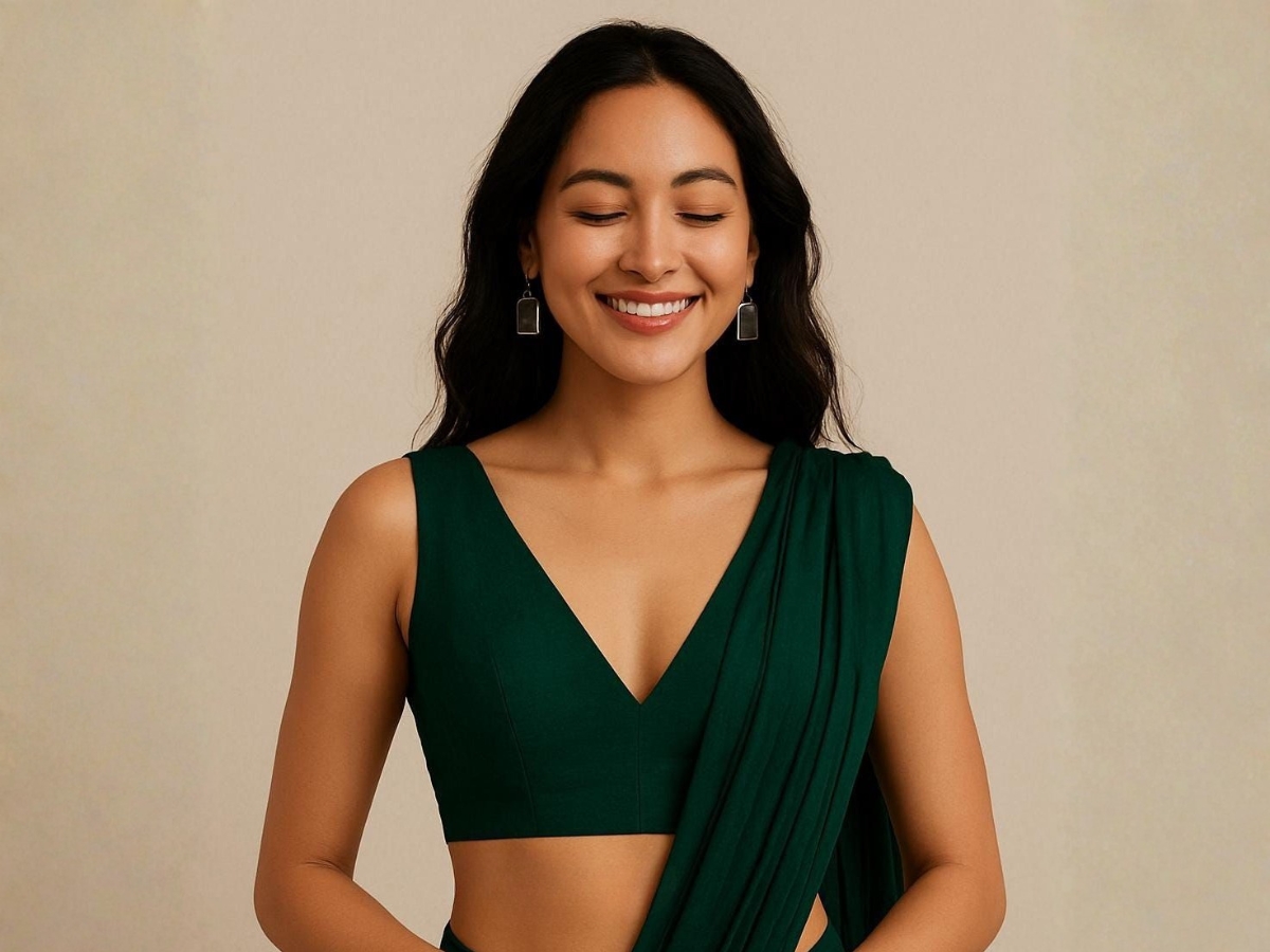 Deep V-Neck Blouse Design - Photo Gallery