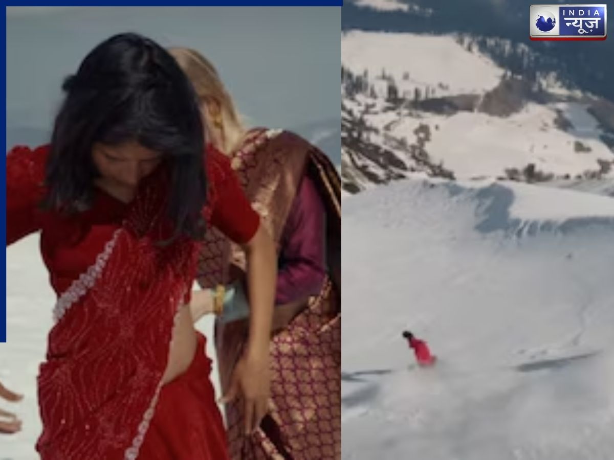 बर्फ में साड़ी का जलवा, गुलमर्ग में दो महिलाओं ने की स्नोबोर्डिंग, देसी स्टाइल का वीडियो वायरल