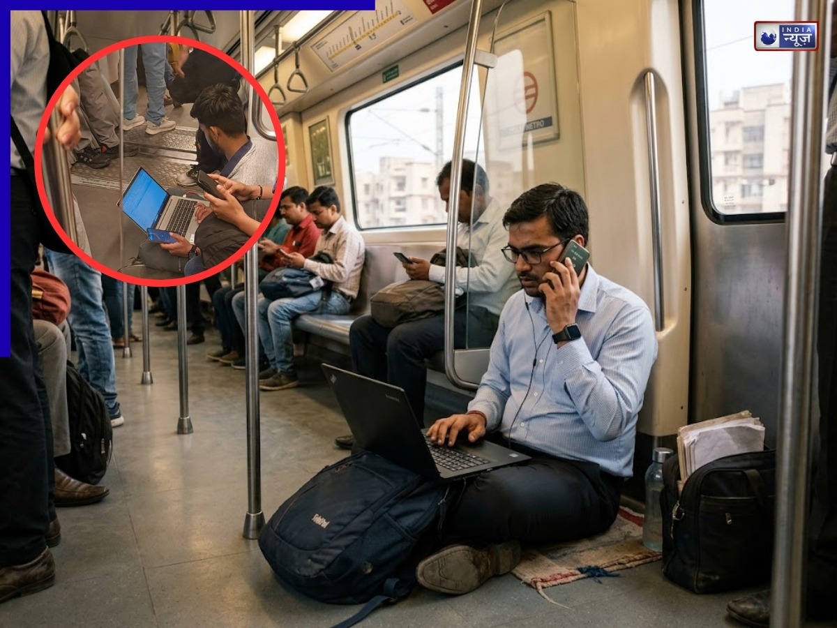 मैनेजर की आयी कॉल, मेट्रो की फर्श पर ही लैपटॉप खोल काम करने लगा कर्मचारी, पोस्ट वायरल