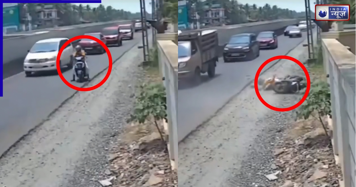 सड़क किनारे की एक चूक पड़ी भारी: ढीली बजरी पर फिसली बाइक, हवा में उछला राइडर—CCTV में कैद खौफनाक हादसा!