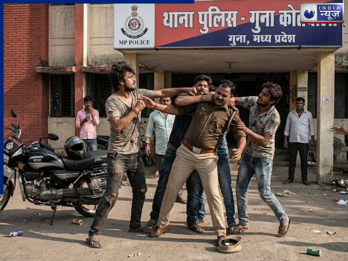 Guna Crime: खाकी बेबस, गुंडे बेलगाम! थाने के सामने पुलिसकर्मी को पीटा, MP में नशेड़ियों का सरेआम तांडव