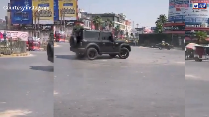 प्रयागराज में पुलिस चौकी के सामने थार से ‘खतरनाक स्टंट’, बिना नंबर की गाड़ी और काले शीशे, बीच सड़क पर गुंडागर्दी!