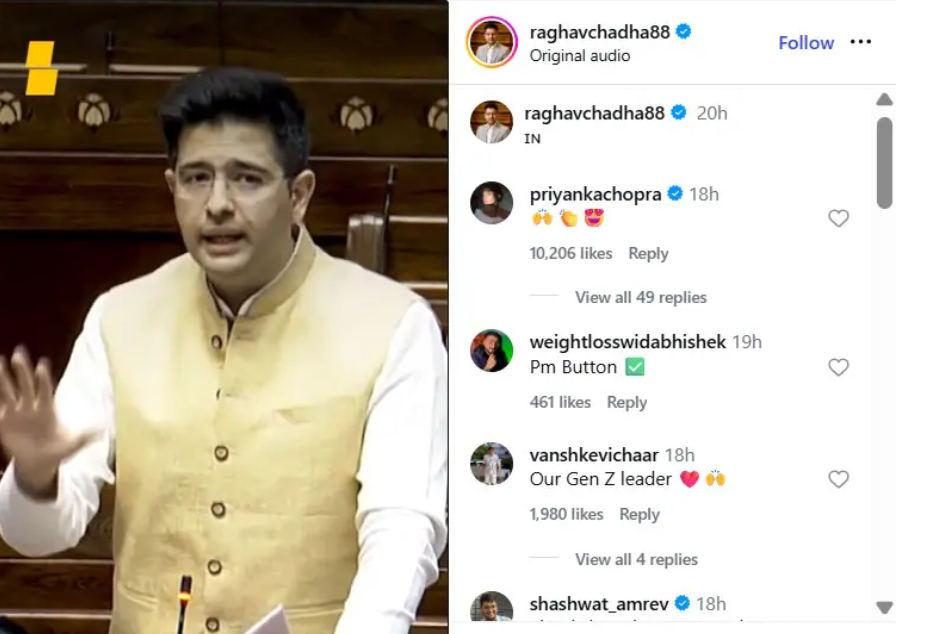 priyanka chopra commented on raghav chaddha post