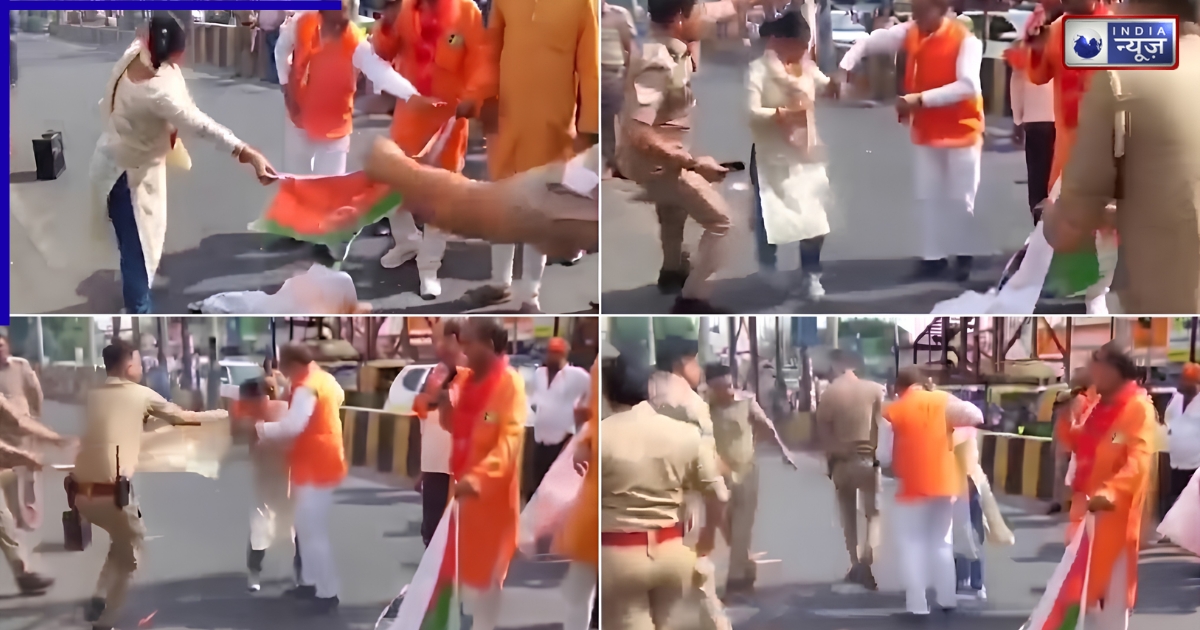 सपा का झंडा जलाने गईं, खुद का दुपट्टा जल गया! मुरादाबाद में विरोध प्रदर्शन के दौरान महिला के साथ हो गया कांड
