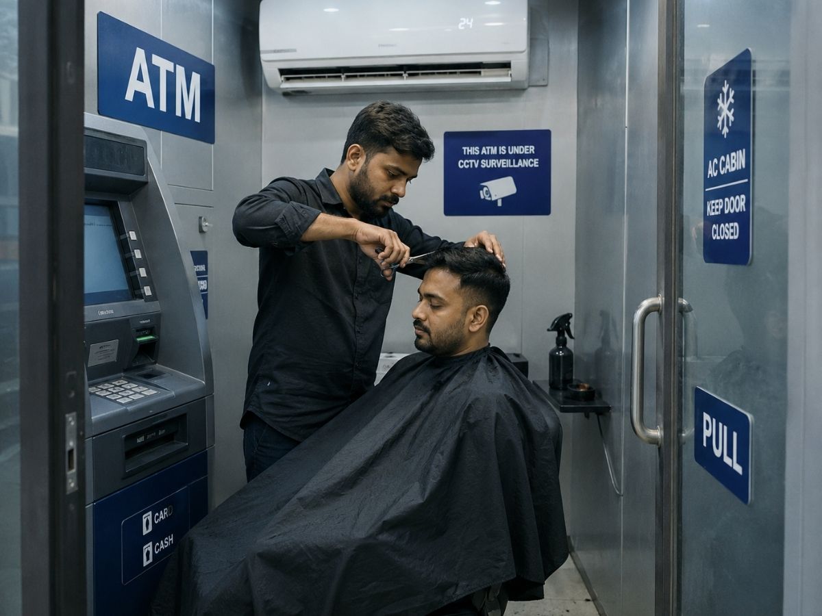 ATM रूम बना सैलून! गर्मी से बचने के लिए शख्स ने एसी में कटवाए बाल, वीडियो वायरल