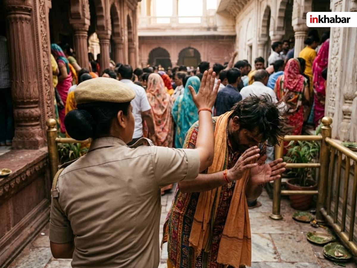 बांके बिहारी मंदिर में महिला कांस्टेबल की दबंगई, श्रद्धालु पर बरसाए एक के बाद एक कई थप्पड़, वीडियो वायरल