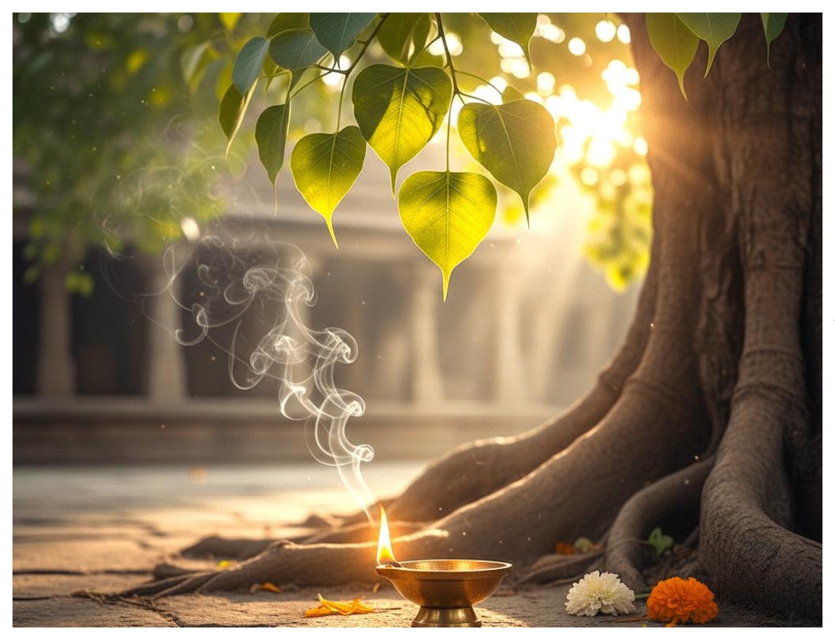 Light a ghee lamp under the Peepal tree in the evening. - Photo Gallery