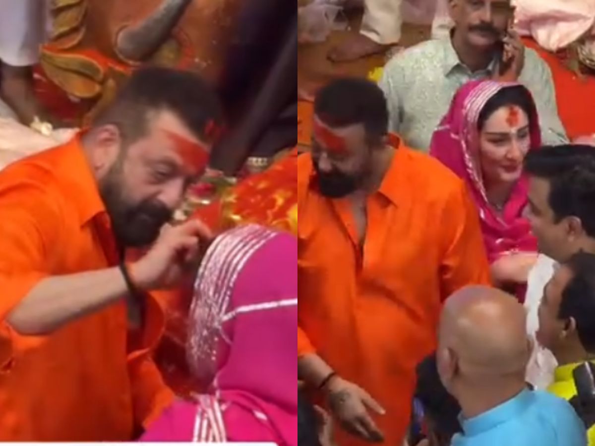 कैमरे में कैद हुआ संजय दत्त का Pookie अंदाज! लाल बाग़चा राजा में मान्यता के माथे पर लगाया सिंदूर, भीड़ से बचाने के लिए आये आगे, Video Viral