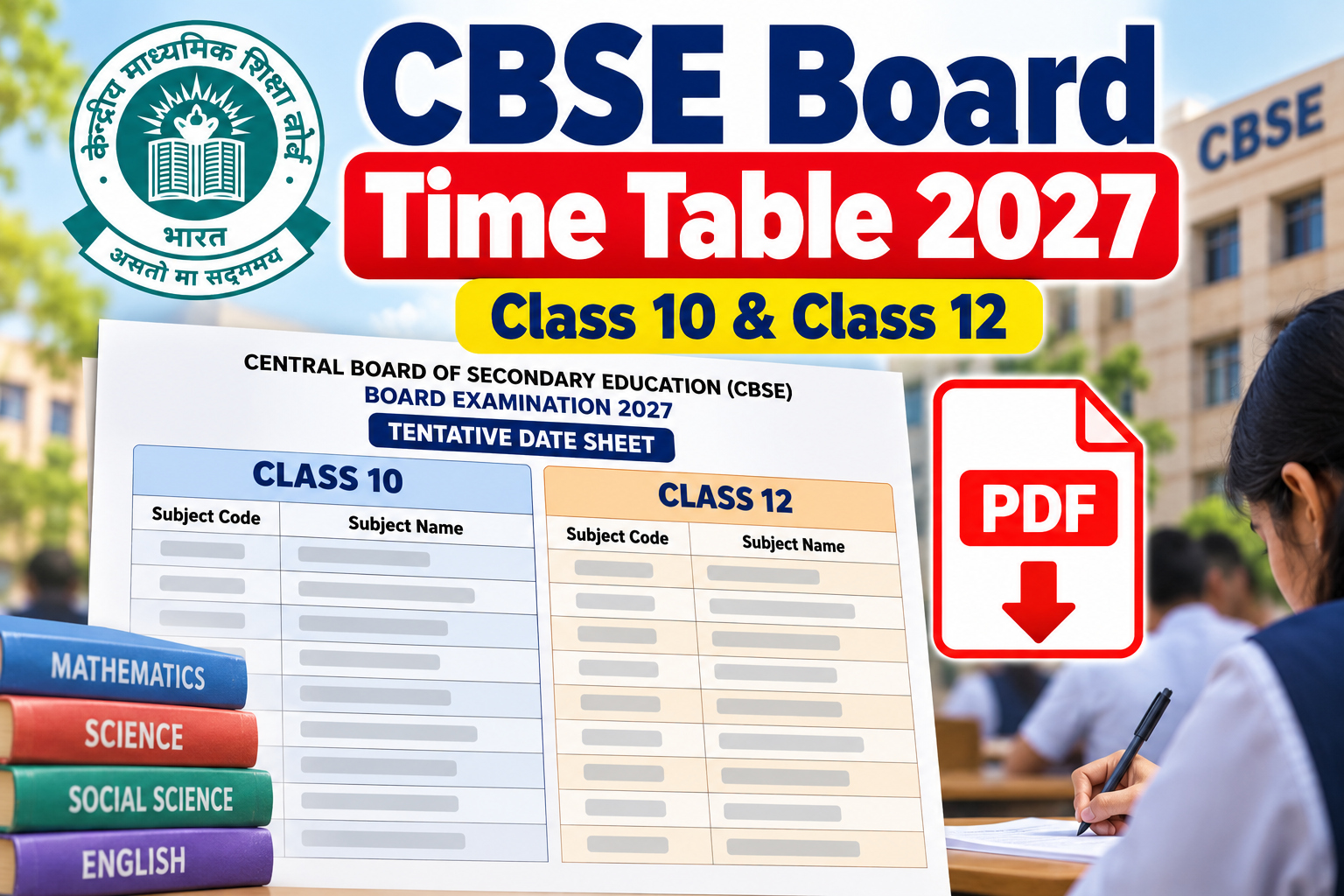 CBSE Board Exam Timetable 2027: CBSE कक्षा 10वीं और 12वीं की डेट शीट लेटेस्ट अपडेट, संभावित रिलीज डेट, PDF डाउनलोड करने का तरी